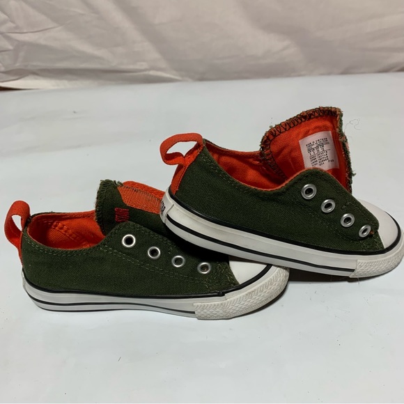Converse All StarToddler 8 Easy Slip Khaki Green/Orange Sneakers - Picture 4 of 12